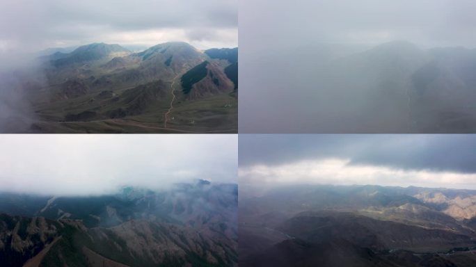 新疆航拍穿过云层山脉震撼风景4K大片