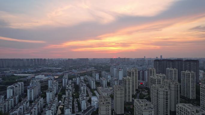 江苏常州城市风景黄昏天空晚霞航拍