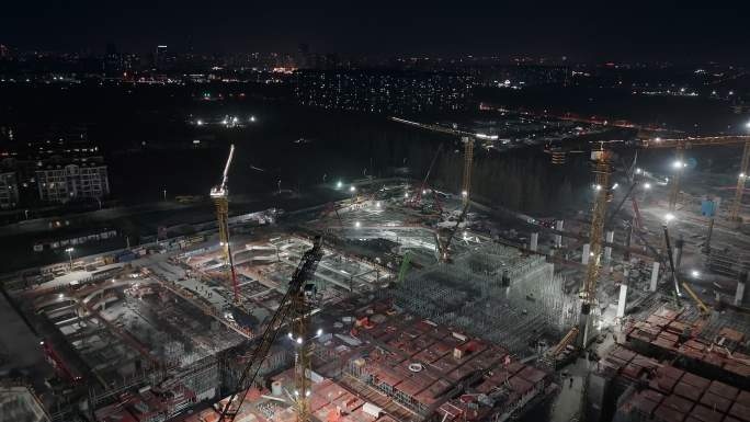 建设中的上海松江枢纽工地夜景