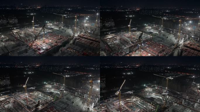 建设中的上海松江枢纽工地夜景