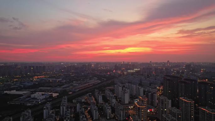 江苏常州城市风景黄昏天空晚霞航拍