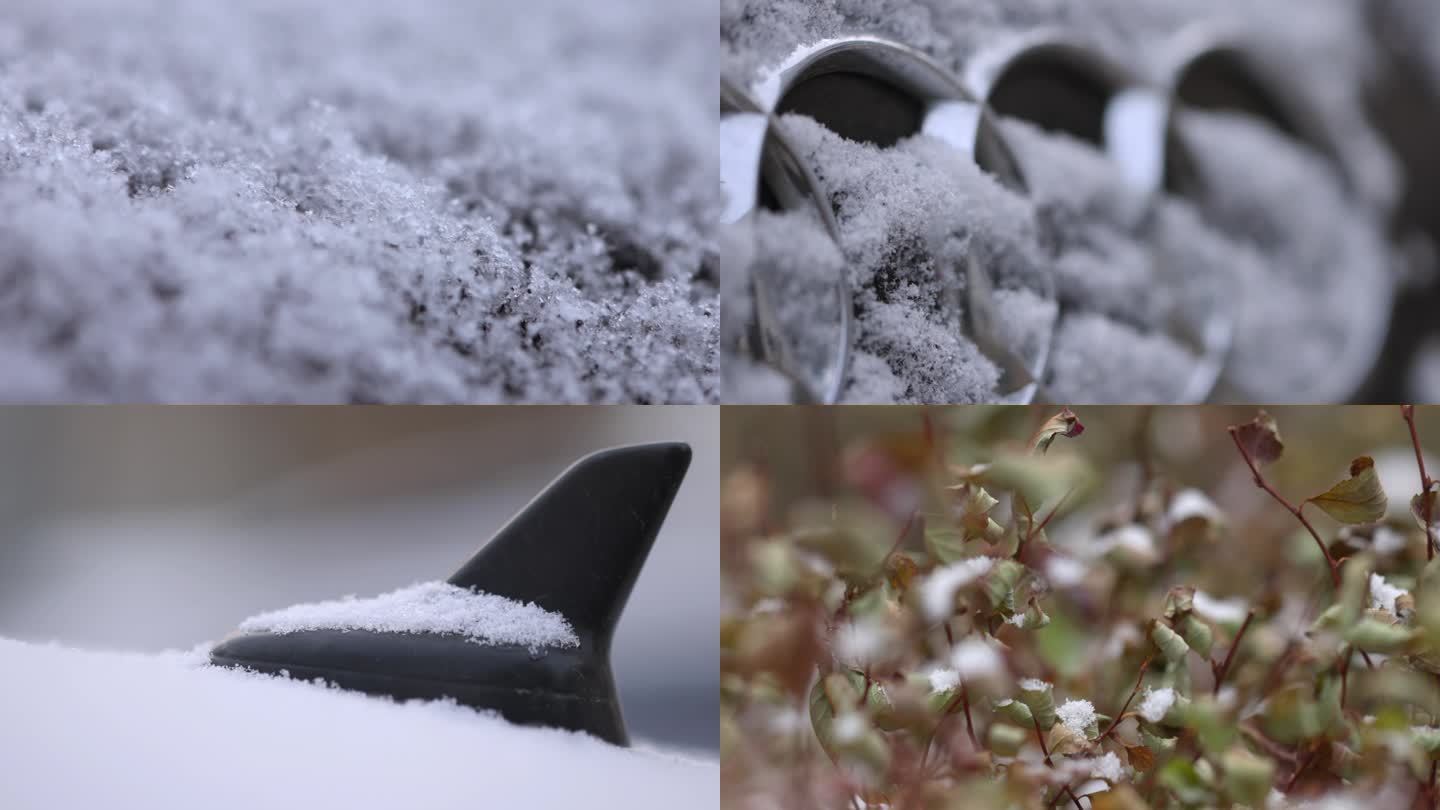 微观雪花冬季雪花飘落下雪地面雪花上霜