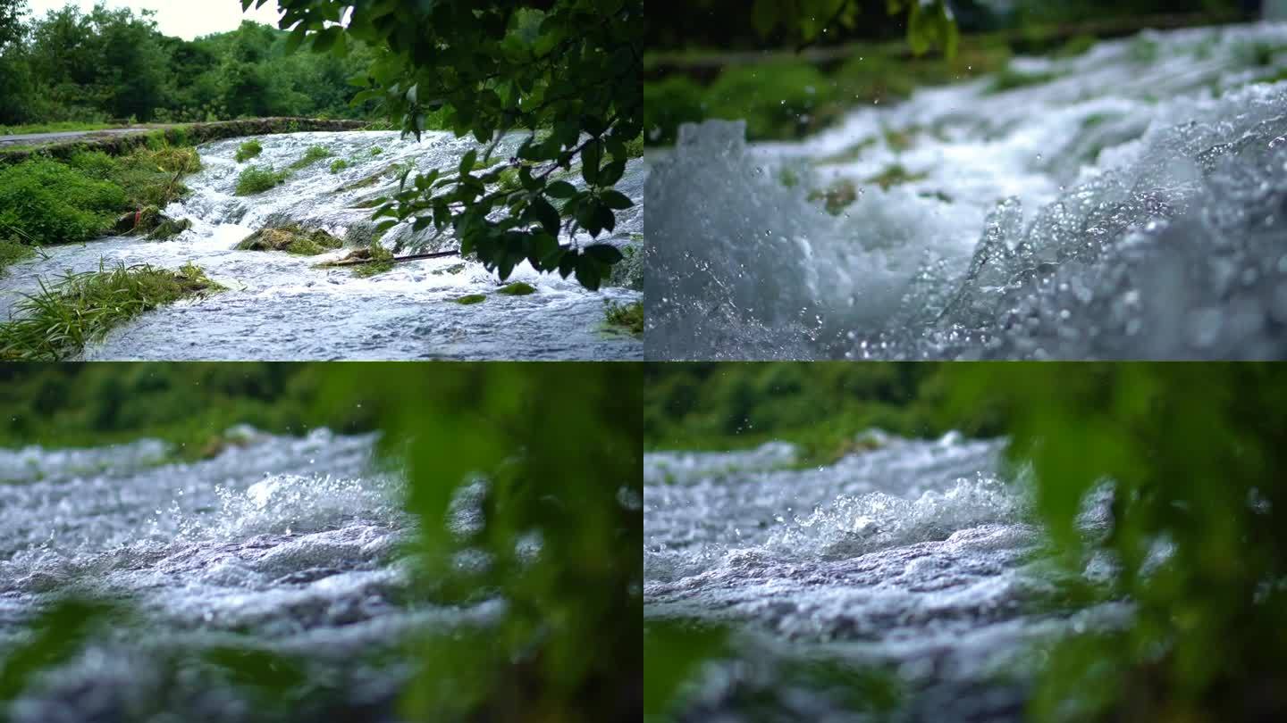 森林瀑布水流景区水花小溪升格视频