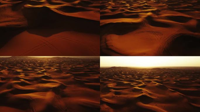 4 × 4越野车载着游客在阿联酋迪拜的沙漠沙丘狩猎之旅的鸟瞰图