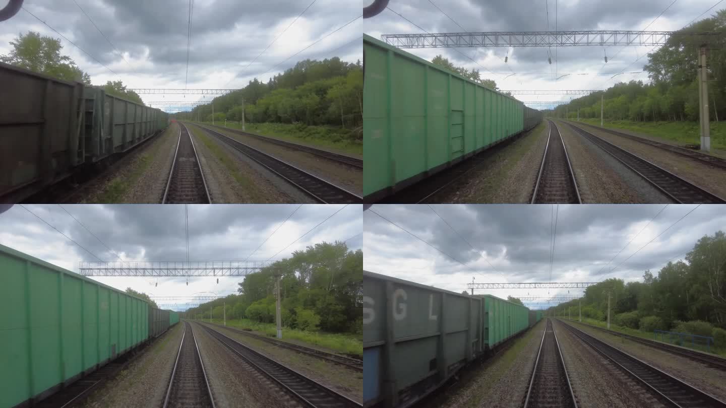 从一列驶离的客运列车的窗口看到的铁路轨道。