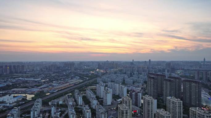 江苏常州城市风景黄昏天空晚霞航拍