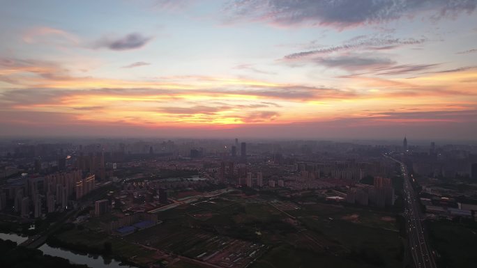 江苏常州城市风景黄昏天空晚霞航拍