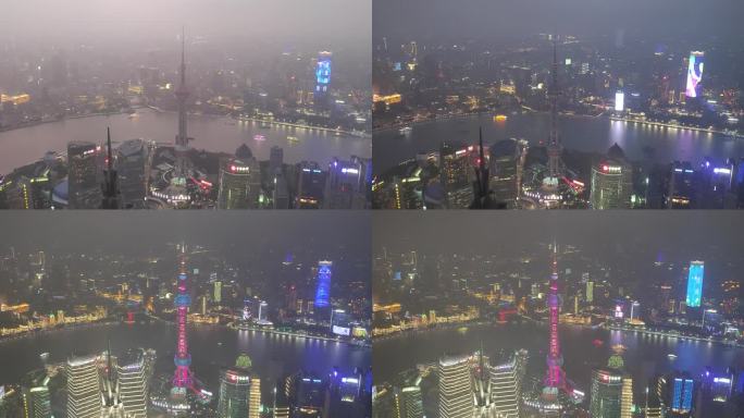 上海中心陆家嘴俯视外滩日转夜延时