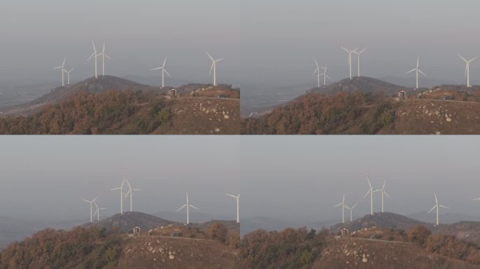 航拍威海市初村镇长夼店子北山西岭风电机群