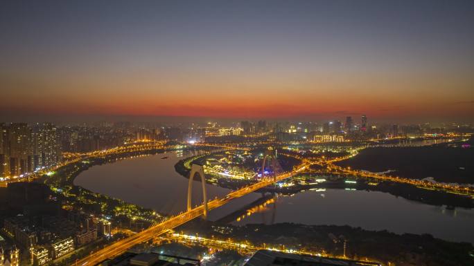 南宁青山大桥夜景航拍延时视频