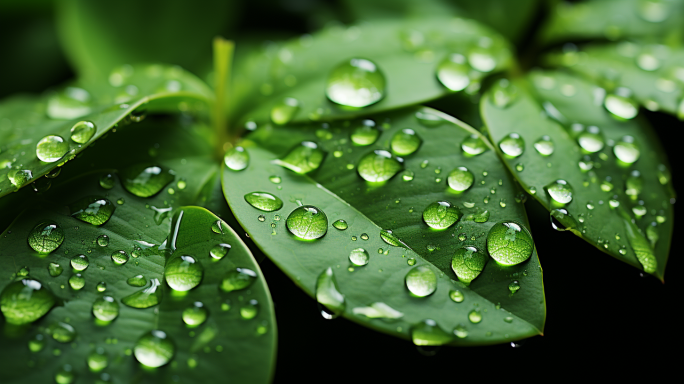 水滴叶子雨滴树叶露珠绿叶绿色雨水下雨水滴