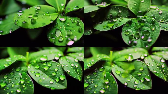 水滴叶子雨滴树叶露珠绿叶绿色雨水下雨水滴