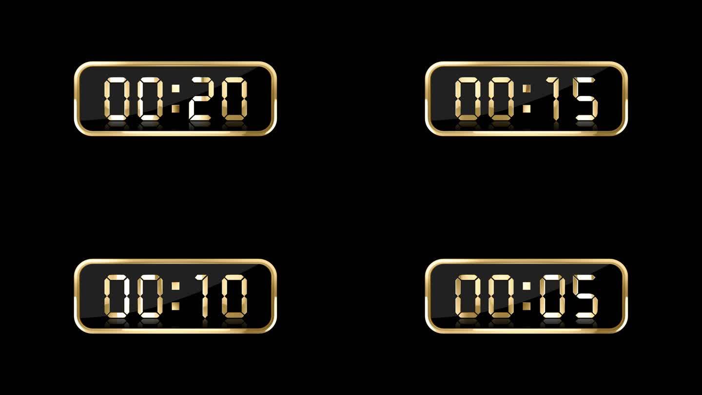 4K金色液晶数字计时器通道视频25秒钟