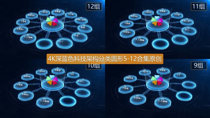 4K深蓝色科技架构分类圆形5-12合集