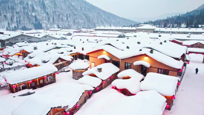 中国黑龙江雪乡风景区航拍