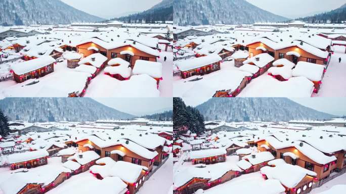 中国黑龙江雪乡风景区航拍