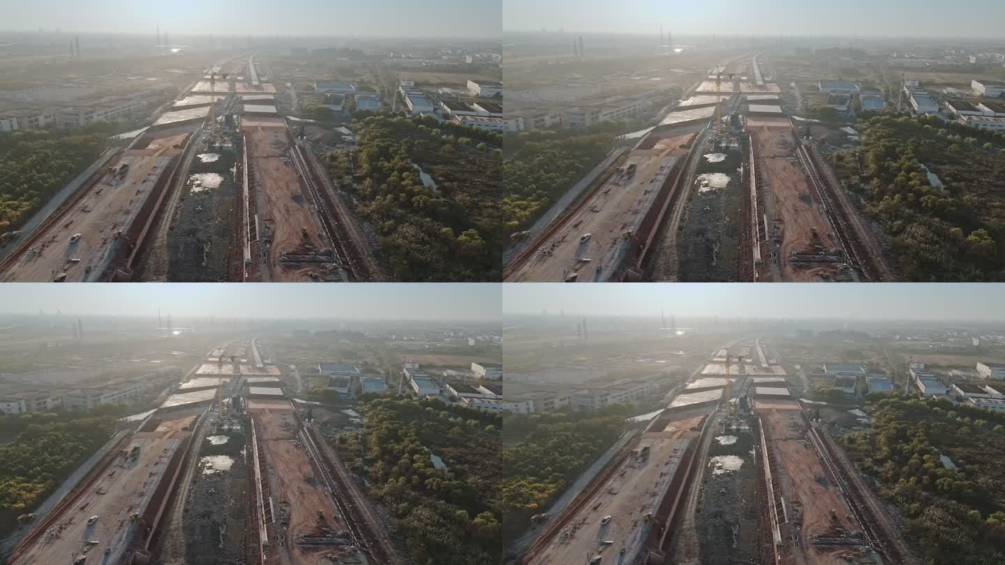 上海基础建设松江枢纽及建筑工地全景