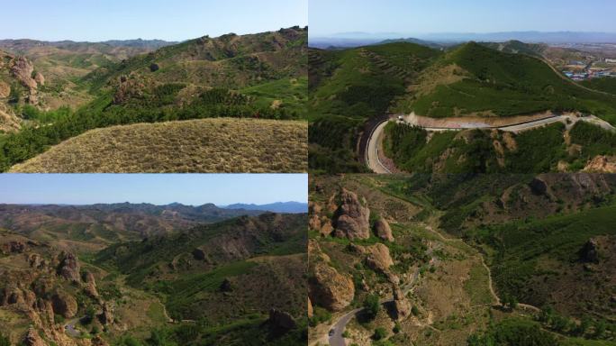 河北张家口大山航拍城区山路冬奥会