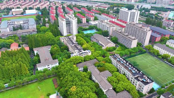 上海市华东理工大学徐汇校区航拍校园风景风