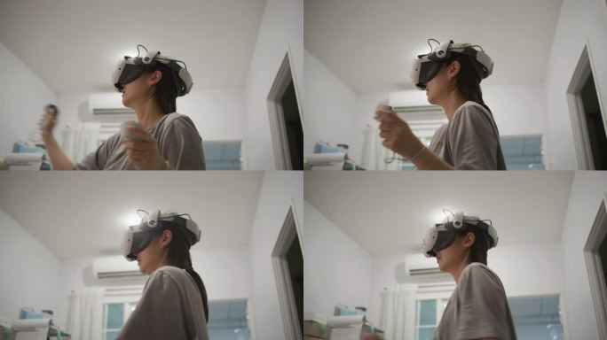 女性在家使用VR眼镜