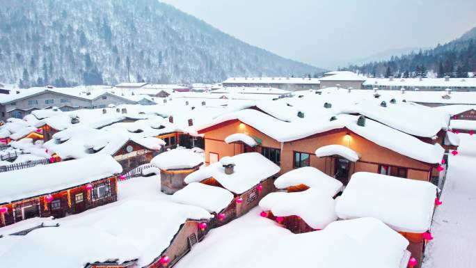 中国黑龙江雪乡风景区航拍