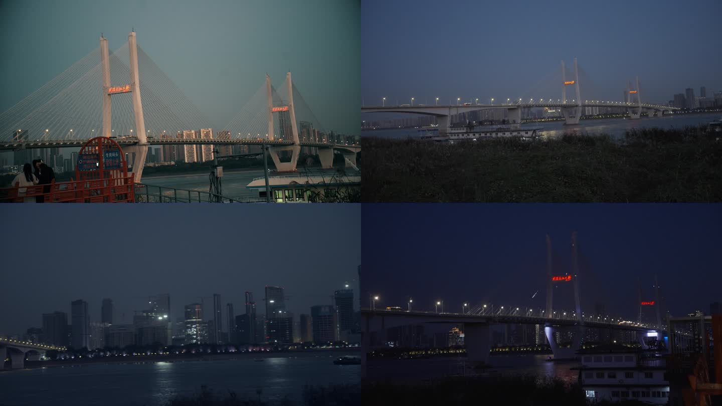 武汉长江二桥傍晚夜景4K