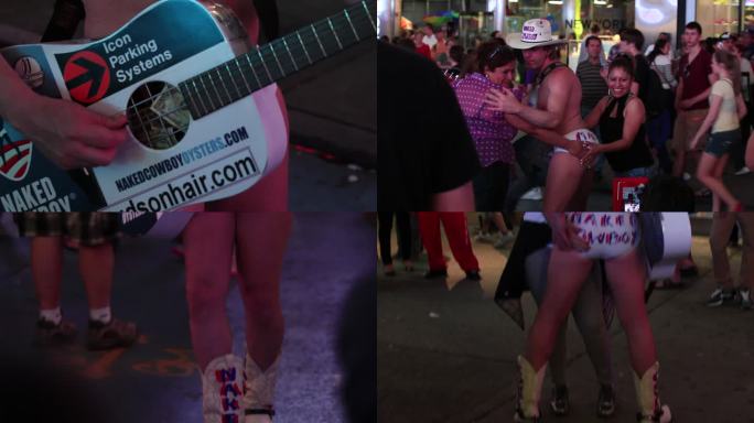 美国时代广场街景 街头艺人裸体牛仔