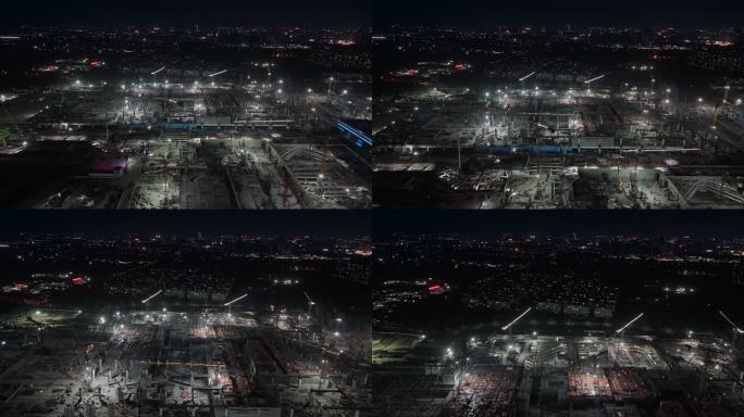 建设中的上海松江枢纽工地夜景