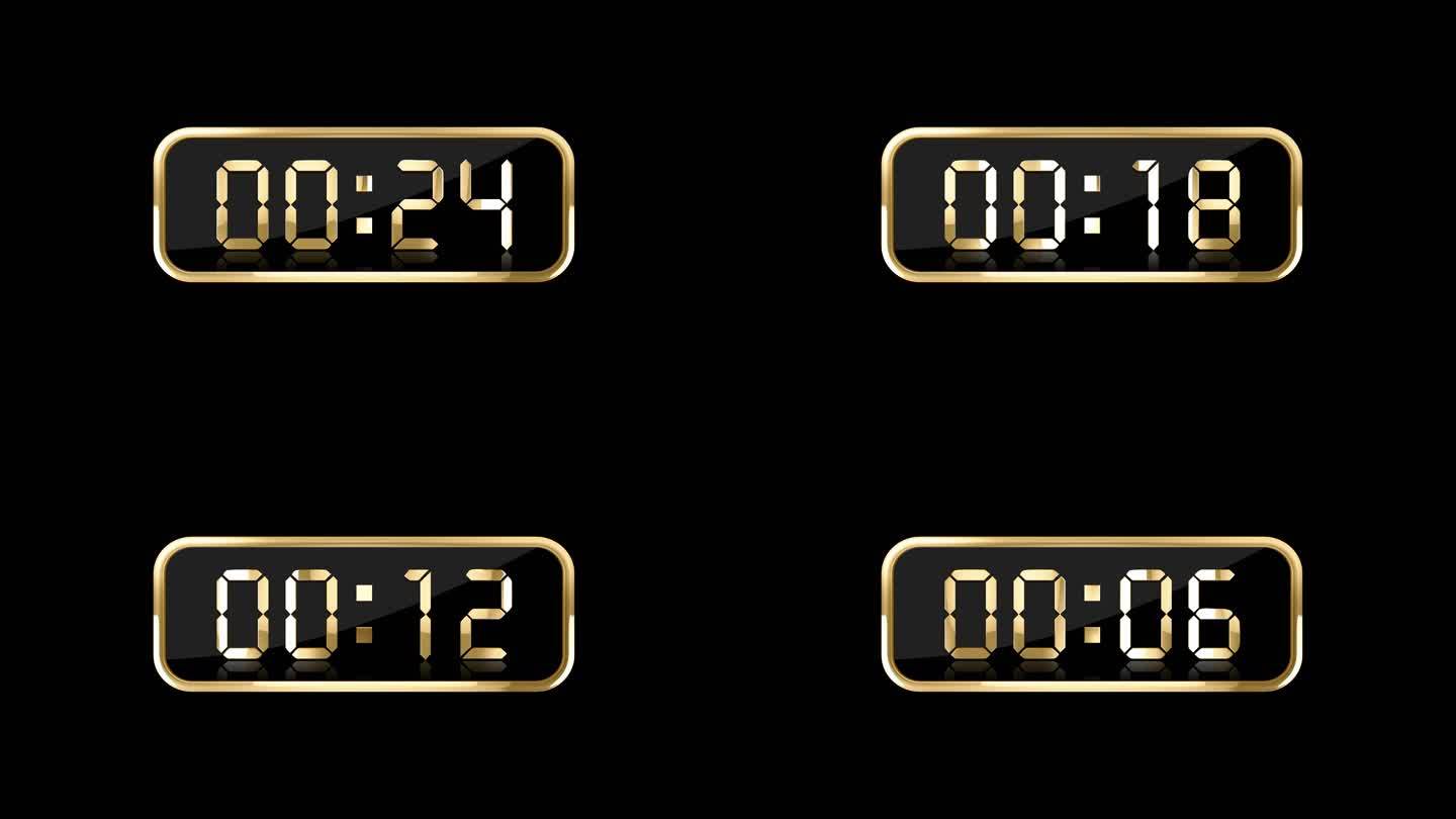 4K金色液晶数字计时器通道视频30秒钟