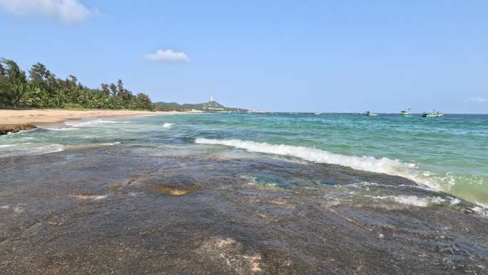 海南文昌火箭发射地渔村海浪碧海蓝天4K