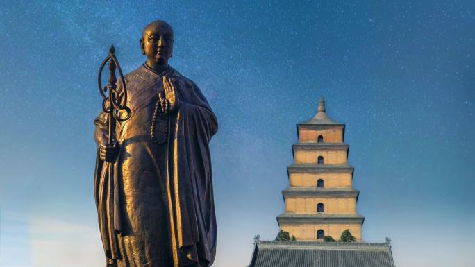 4K西安大雁塔玄奘雕像