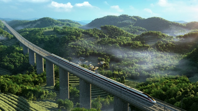 中国高铁中国速度动车和谐号复兴号唯美山脉