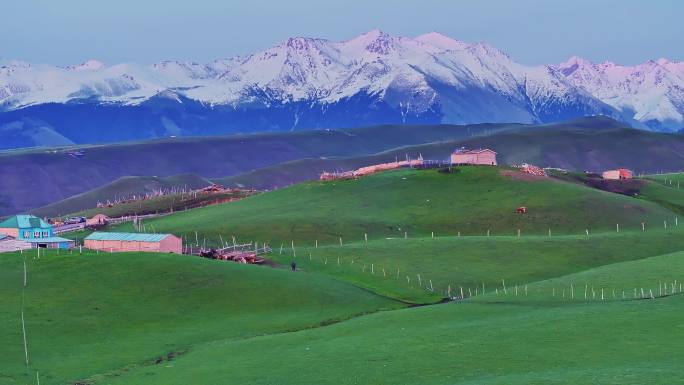 新疆琼库什台雪山牧场草原航拍