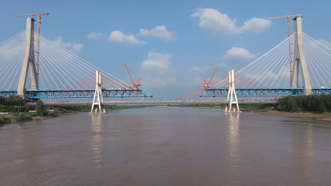 4k实拍济南新黄河大桥建设