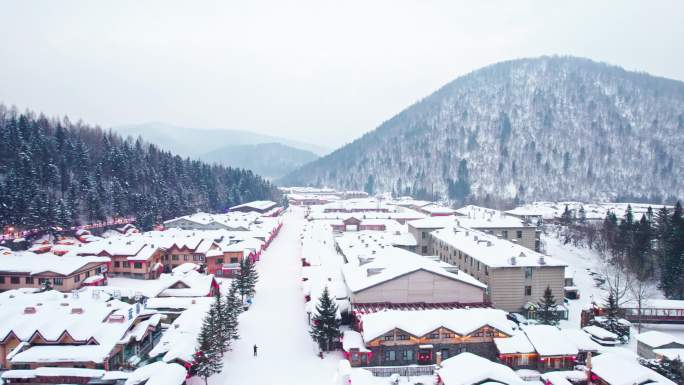 中国黑龙江雪乡风景区航拍