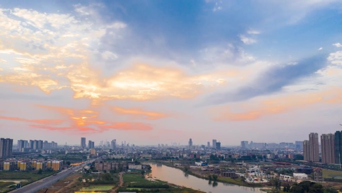 城市傍晚夕阳