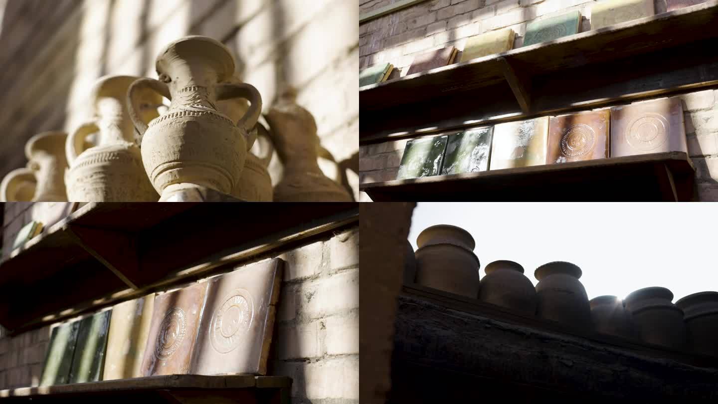 新疆陶瓷陶艺手工艺品展示光影唯美慢动作