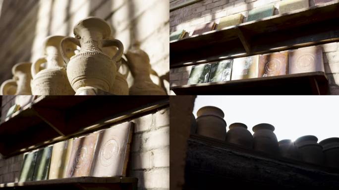 新疆陶瓷陶艺手工艺品展示光影唯美慢动作