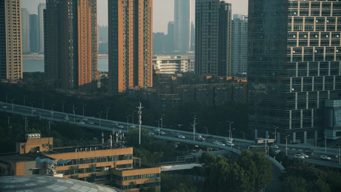 武汉城市立交桥道路车辆行驶4K
