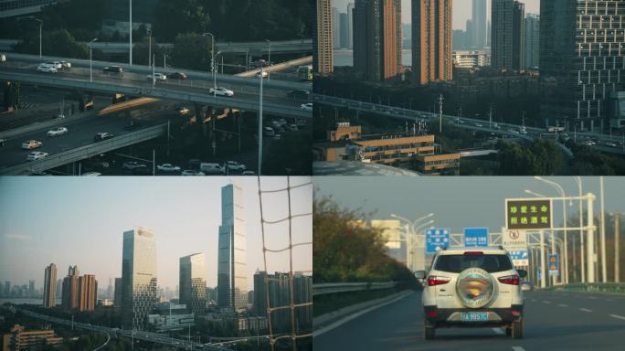 武汉城市立交桥道路车辆行驶4K