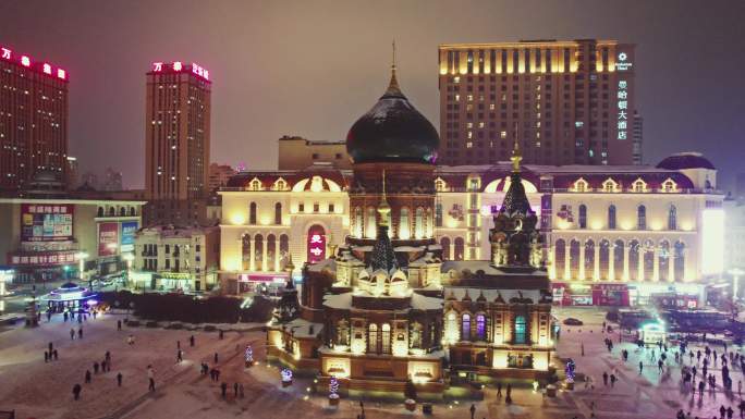 中国黑龙江哈尔滨索菲亚教堂雪景航拍合集