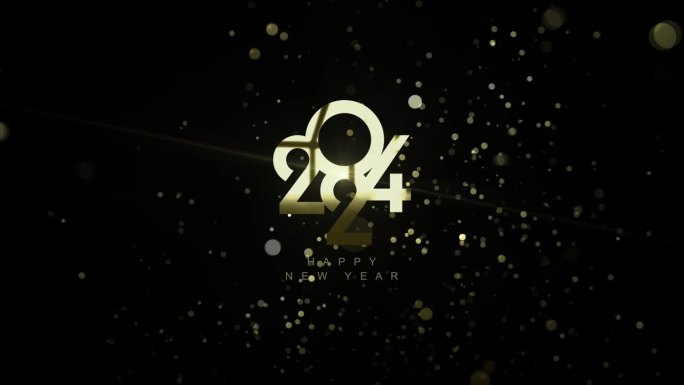 电影:2024年新年快乐，金色数字闪闪发光。浓烟滚滚。2024背景问候和庆祝。