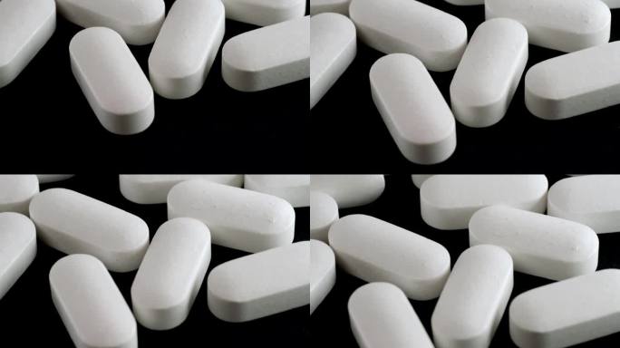 近距离看白色药片和药物，抗生素，类固醇和抗痉挛药。