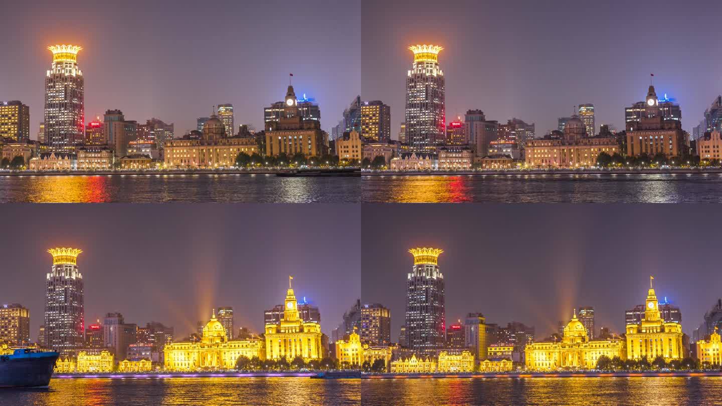上海外滩建筑夜景亮灯延时摄影