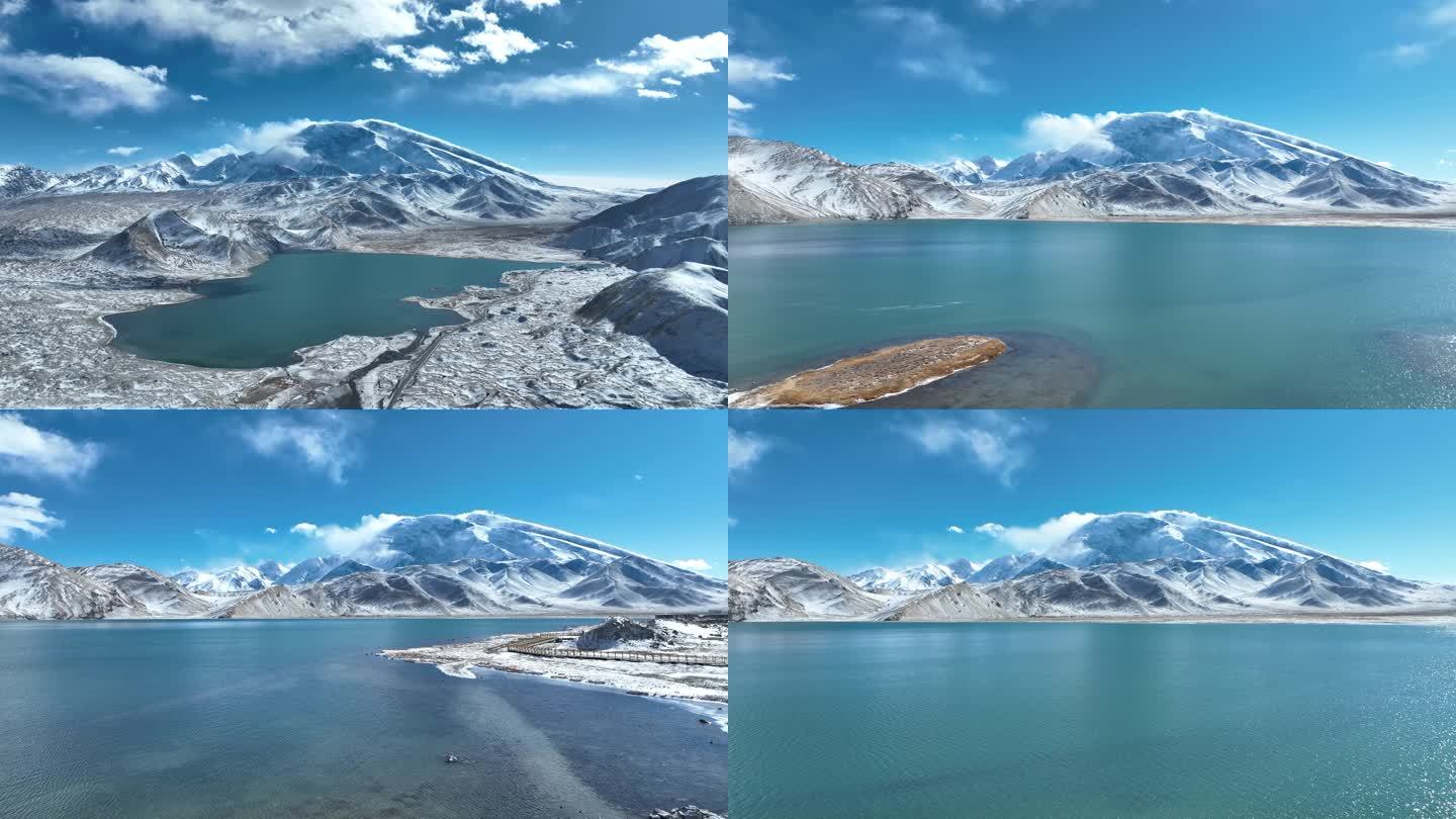 4K 雪后的慕士塔格峰喀拉库勒湖
