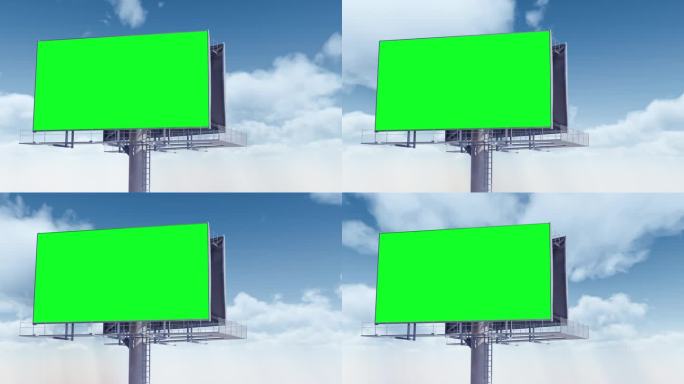 绿屏大广告牌和云飘浮在天空的时间流逝。3d动画4k