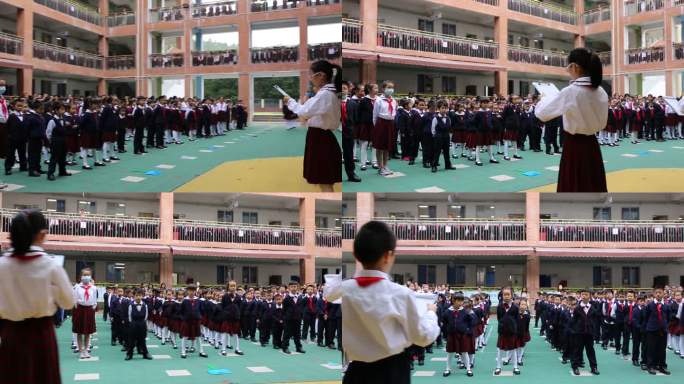 晨会 小学 升旗 学生排队 校园 颁奖