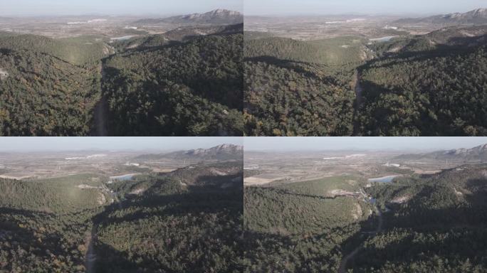 航拍俯瞰山东省昆嵛山观音寺山林防火通道