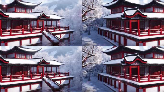 6k宽屏雪地中国风建筑背景03