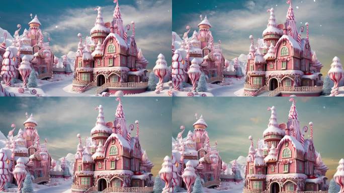 冬日梦幻童话雪景 圣诞糖果城堡背景